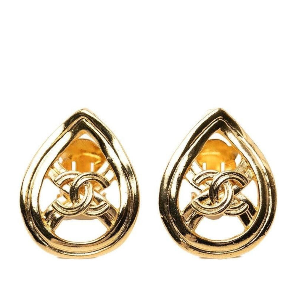 Chanel CC Logo Gold Plated Earrings
